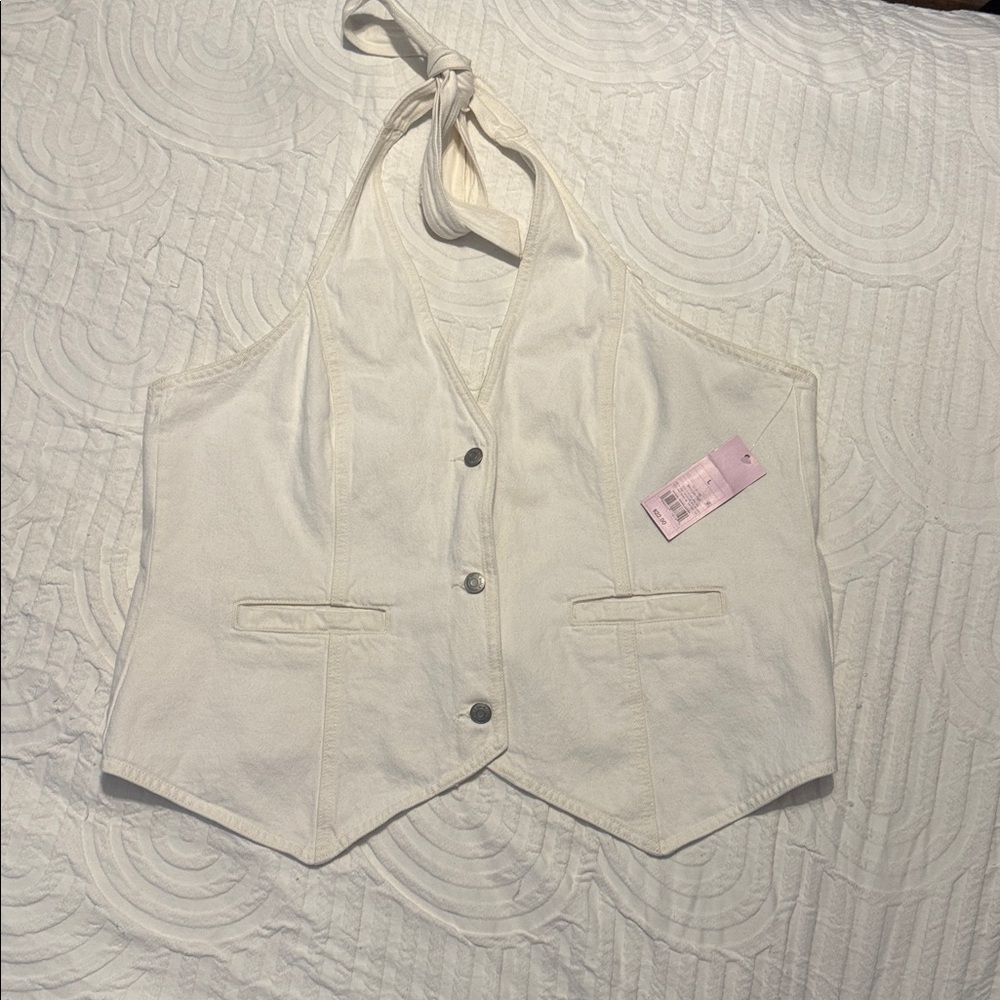 White Denim Button Up Halter Vest